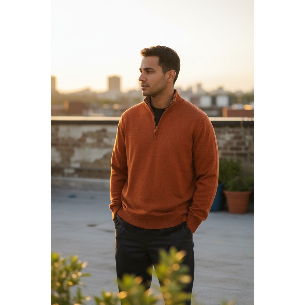 The North Face Men's Quarter Zip Pullover Sweater Orange Wool Blend XL